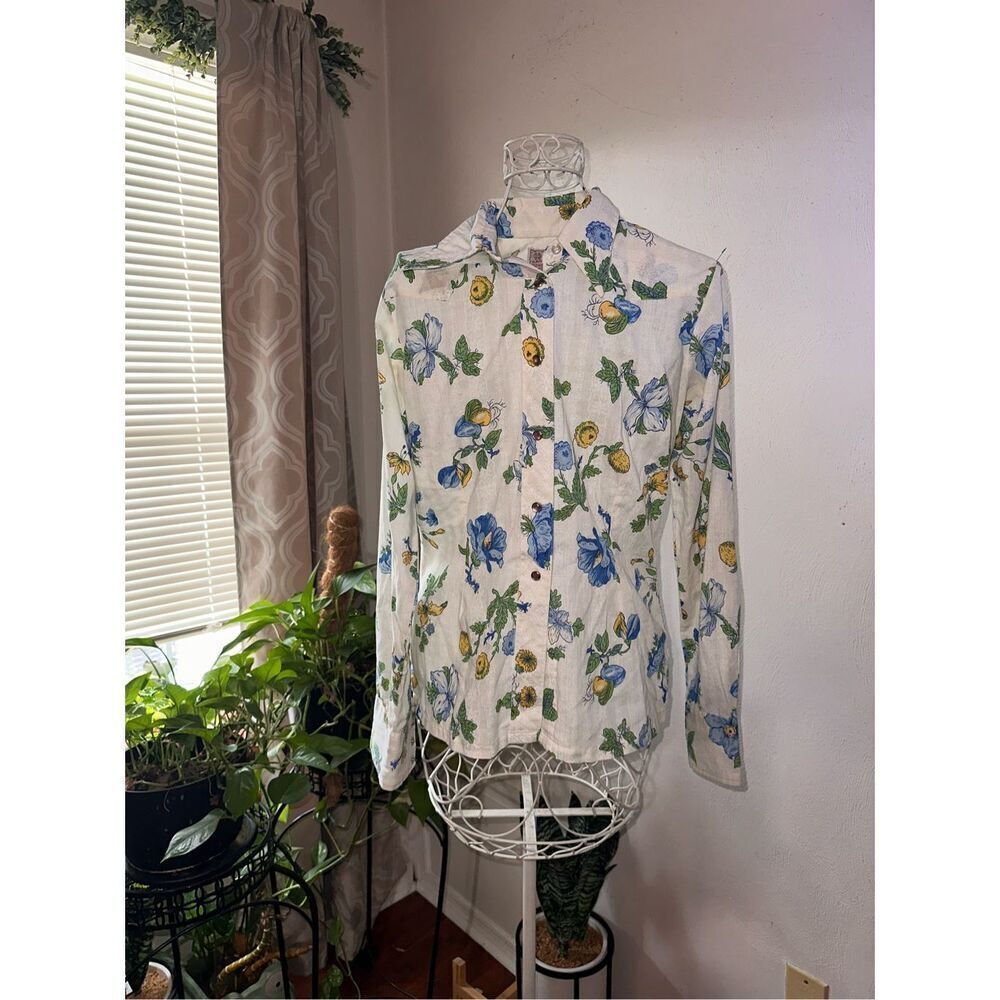 H Bar C Ranchwear permanent press Collection Vintage Western Shirt 36 floral Pea